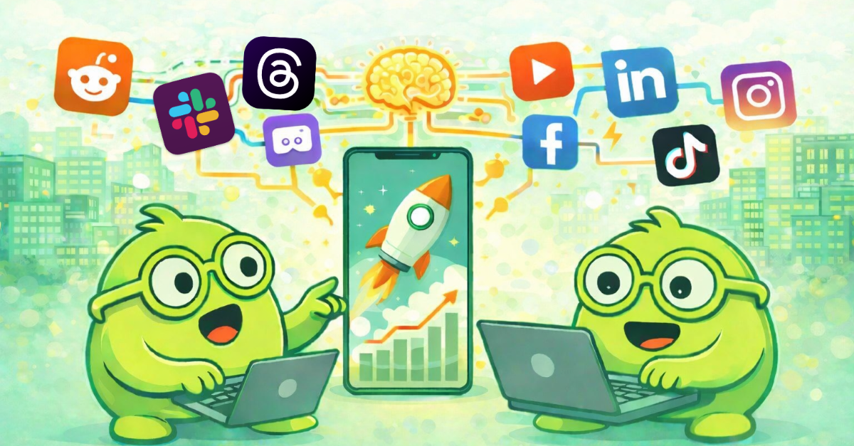 BOBs collaborate on laptops to grow the social media presence of a company