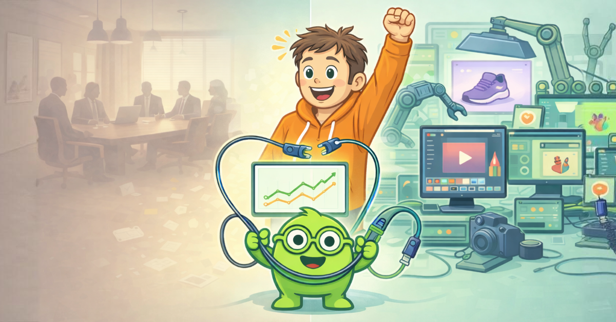 A founder celebrates as a BOB helps them plug their business into AI